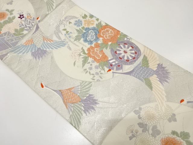 JAPANESE FUKURO OBI / PLATINUM​ FOIL / WOVEN FLOWERS